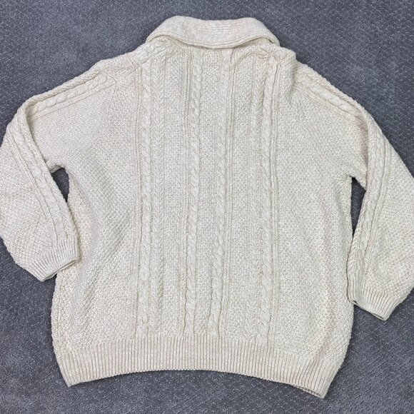 J Peterman Shawl Collar Cardigan Sweater Mens XXL Ivory Cable Knit Cotton - Picture 4 of 9